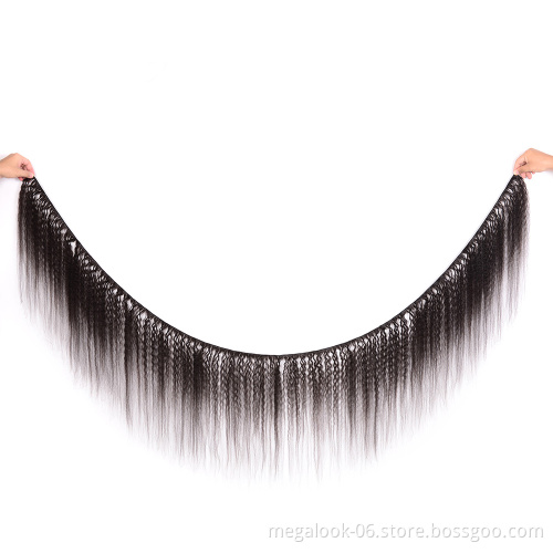 Afro Kinky Straight Indian Remy Virgin Human Hair Weft Yaki Kinky Straight Hair With Silk Top Closure